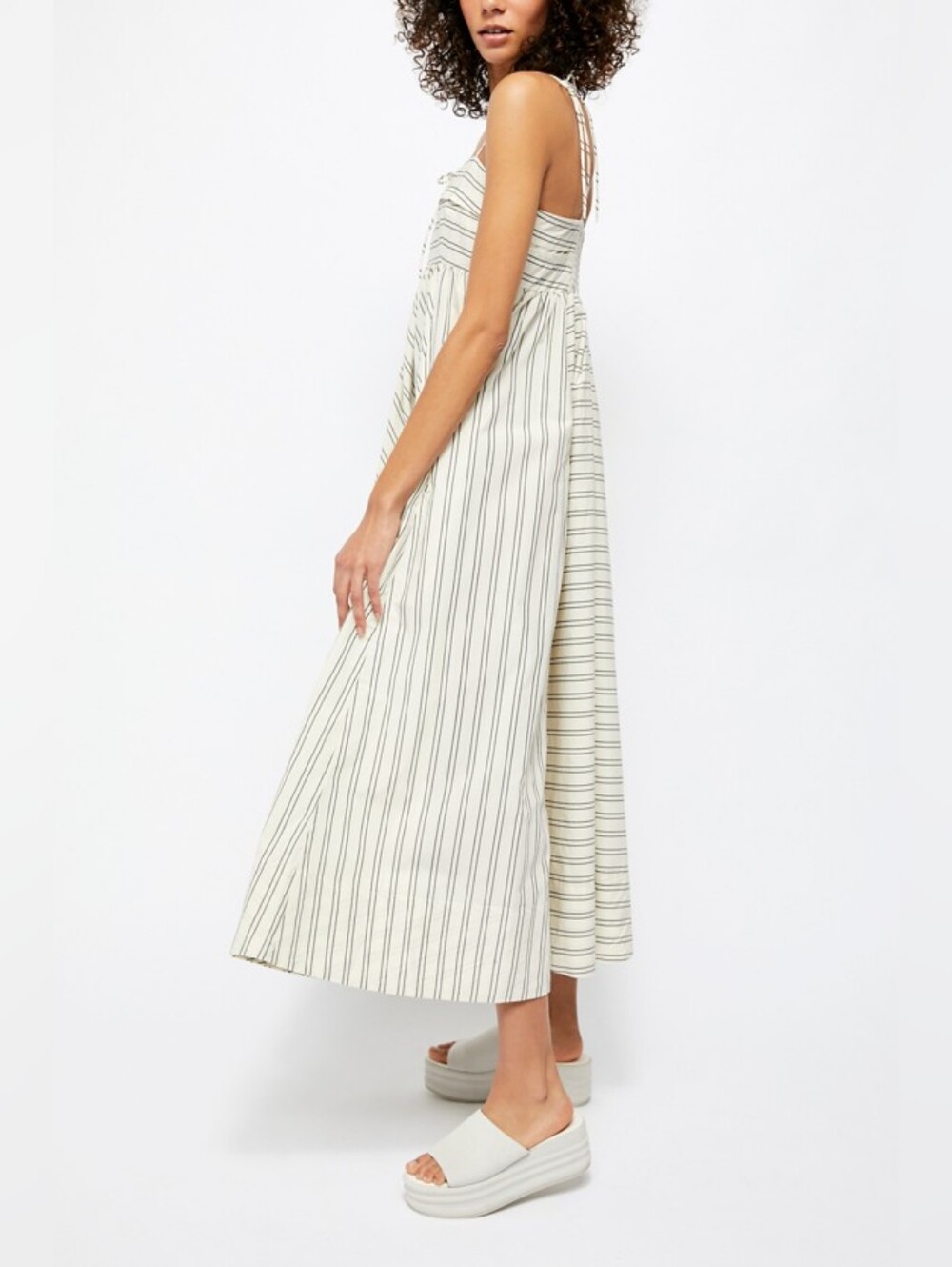 Free People Easy Breezy Midi Dress White Navy Blue Stripe Cotton Large - Picture 16 of 16